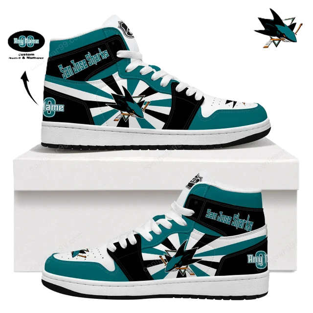 LIMITED EDITION - NEW CUSTOMIZED NHL32 SJ SHARKS AIR JORDAN SNEAKERS
