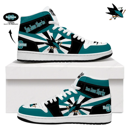 LIMITED EDITION - NEW CUSTOMIZED NHL32 SJ SHARKS AIR JORDAN SNEAKERS