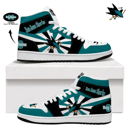 LIMITED EDITION - NEW CUSTOMIZED NHL32 SJ SHARKS AIR JORDAN SNEAKERS