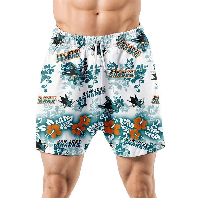 LIMITED EDITION - NEW CUSTOMIZED NHL32 SJS SAN JOSE SHARKS UNISEX HAWAIIAN SHIRT & SHORTS SET