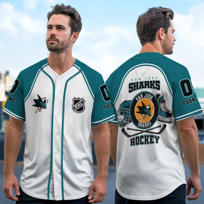 LIMITED EDITION - NEW CUSTOMIZED NHL32 SJS SAN JOSE SHARKS BASEBALL JERSEY