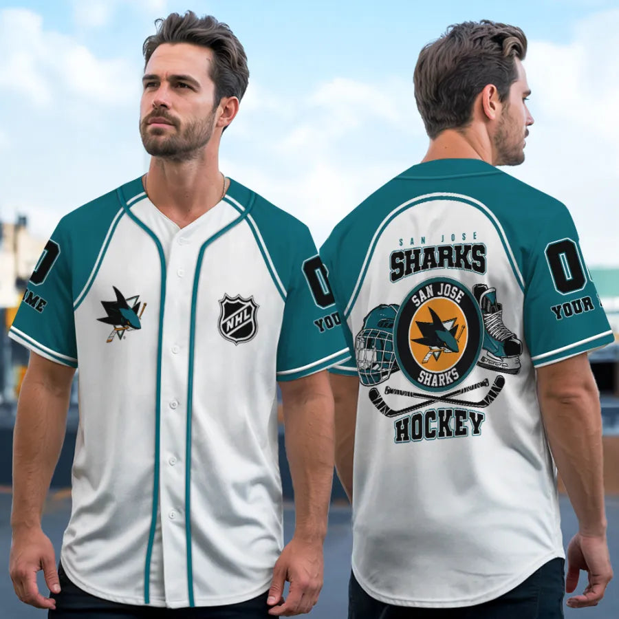 LIMITED EDITION - NEW CUSTOMIZED NHL32 SJS SAN JOSE SHARKS BASEBALL JERSEY