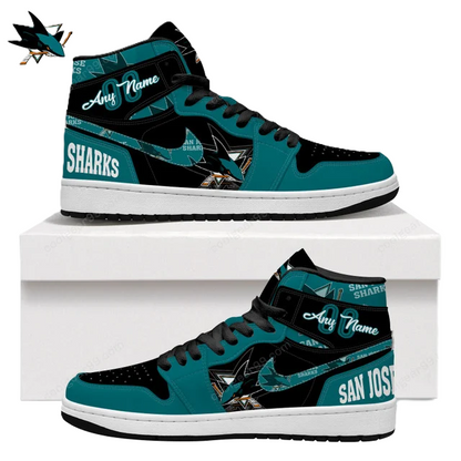 LIMITED EDITION - NEW CUSTOMIZED NHL32 SJ SHARKS AIR JORDAN SNEAKERS