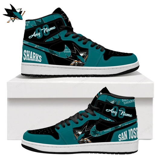 LIMITED EDITION - NEW CUSTOMIZED NHL32 SJ SHARKS AIR JORDAN SNEAKERS