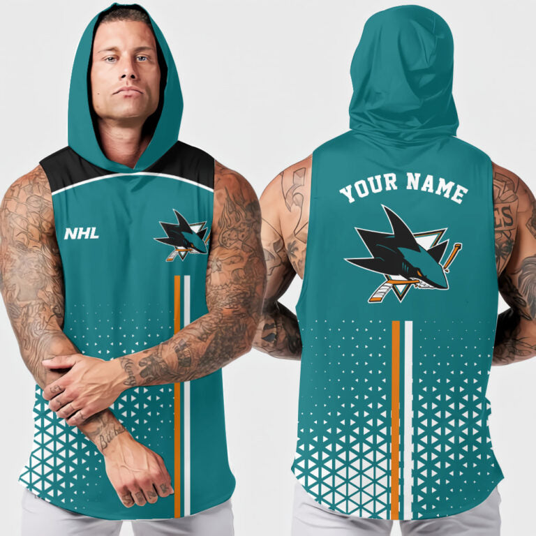 LIMITED EDITION - NEW CUSTOMIZED NHL32 SJS SAN JOSE SHARKS HOODED TANK TOP