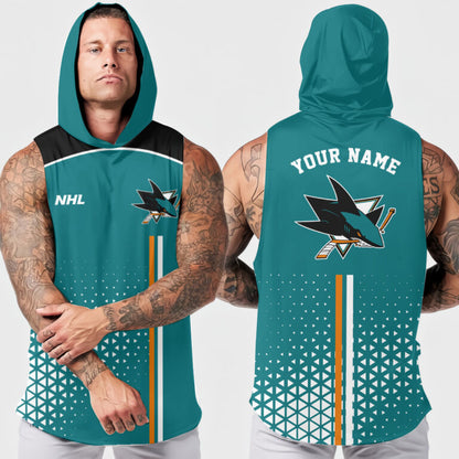 LIMITED EDITION - NEW CUSTOMIZED NHL32 SJS SAN JOSE SHARKS HOODED TANK TOP