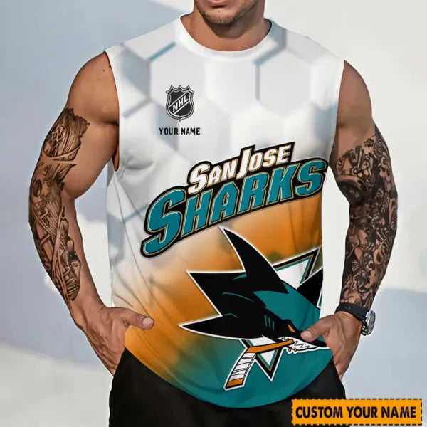 LIMITED EDITION - NEW CUSTOMIZED NHL32 SJS SAN JOSE SHARKS TANK TOP & GYM SHIRT