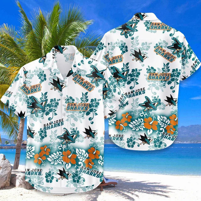 LIMITED EDITION - NEW CUSTOMIZED NHL32 SJS SAN JOSE SHARKS UNISEX HAWAIIAN SHIRT & SHORTS SET