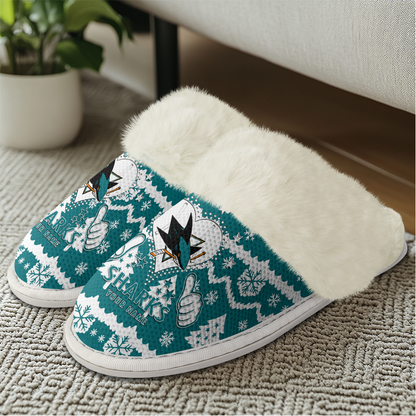 LIMITED EDITION - NEW CUSTOMIZED NHL32 SJS SAN JOSE SHARKS FUR-LINED SLIPPERS
