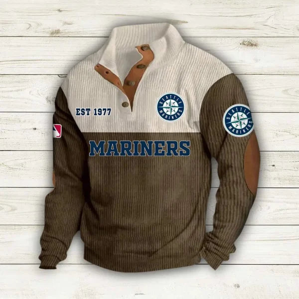 [FLASH SALE] NEW CUSTOMIZED MLB14 SMS SEATTLE MARINERS BUTTON SWEATSHIRTS STAND COLLAR