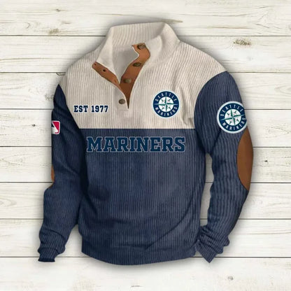 [FLASH SALE] NEW CUSTOMIZED MLB14 SMS SEATTLE MARINERS BUTTON SWEATSHIRTS STAND COLLAR