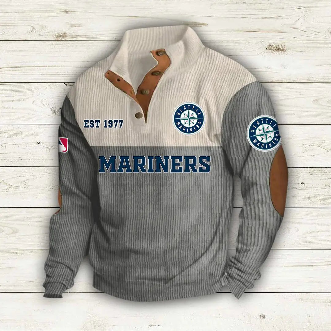 [FLASH SALE] NEW CUSTOMIZED MLB14 SMS SEATTLE MARINERS BUTTON SWEATSHIRTS STAND COLLAR