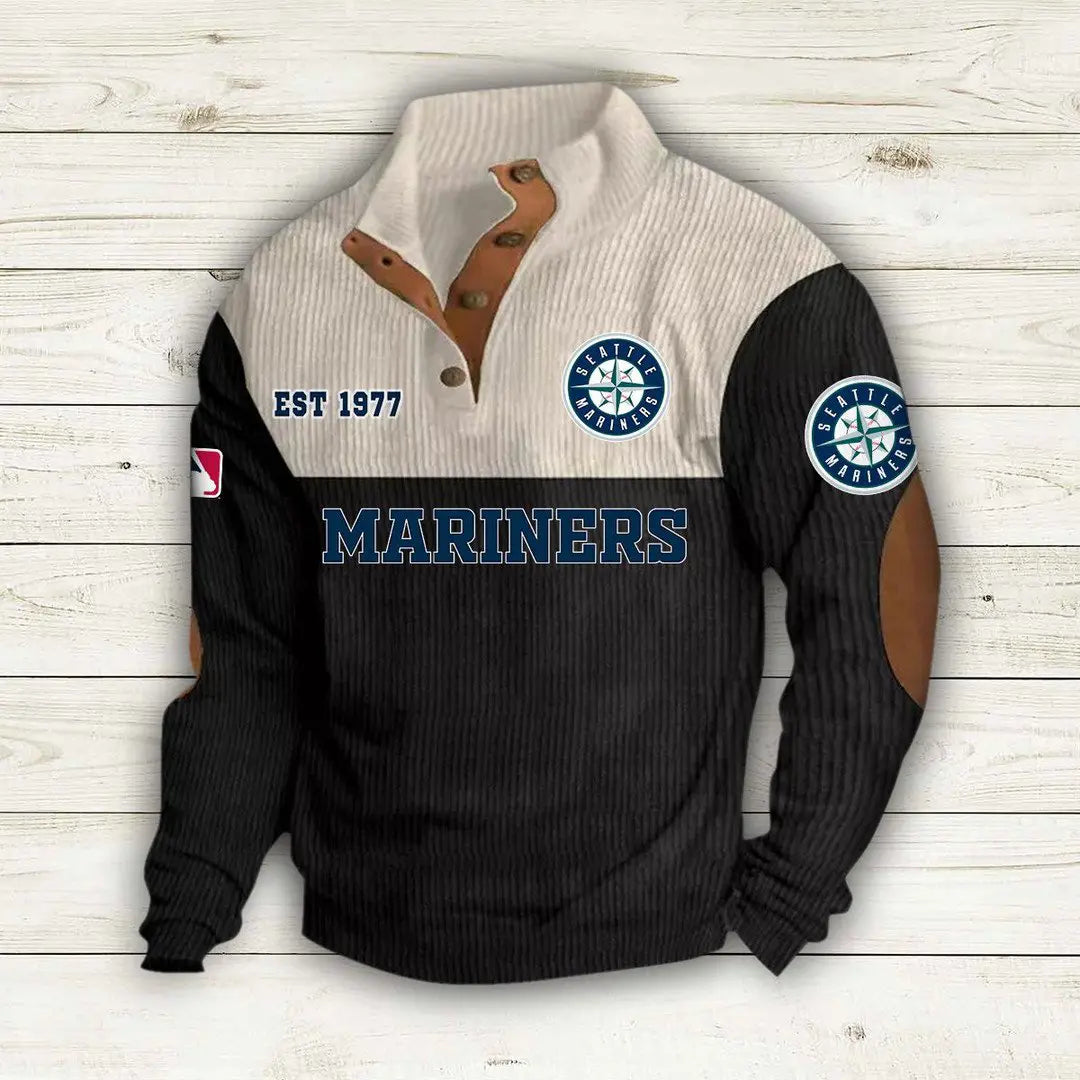 [FLASH SALE] NEW CUSTOMIZED MLB14 SMS SEATTLE MARINERS BUTTON SWEATSHIRTS STAND COLLAR