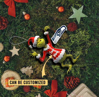 LIMITED EDITION - NEW CUSTOMIZED NFL06 SSH SEATTLE SEAHAWKS THE GRINCH ACRYLIC ORNAMENT