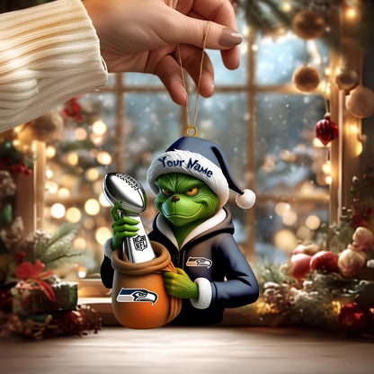 LIMITED EDITION - NEW CUSTOMIZED NFL06 SSH SEATTLE SEAHAWKS THE GRINCH ACRYLIC ORNAMENT