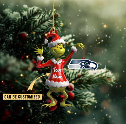 LIMITED EDITION - NEW CUSTOMIZED NFL06 SSH SEATTLE SEAHAWKS THE GRINCH ACRYLIC ORNAMENT