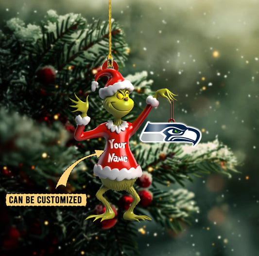 LIMITED EDITION - NEW CUSTOMIZED NFL06 SSH SEATTLE SEAHAWKS THE GRINCH ACRYLIC ORNAMENT