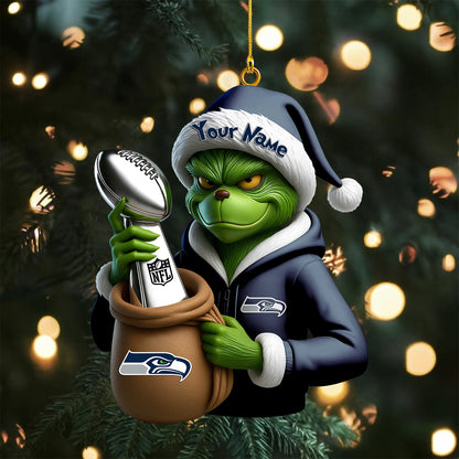 LIMITED EDITION - NEW CUSTOMIZED NFL06 SSH SEATTLE SEAHAWKS THE GRINCH ACRYLIC ORNAMENT