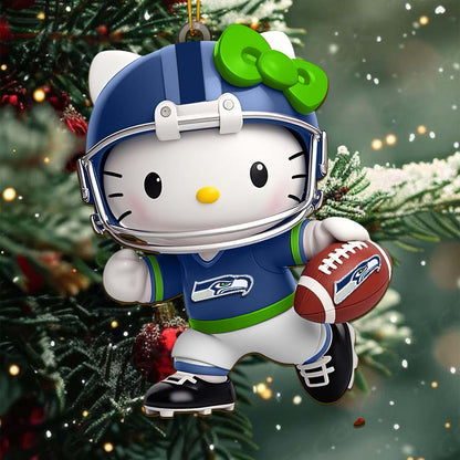 LIMITED EDITION - NEW CUSTOMIZED NFL06 SSH SEATTLE SEAHAWKS HELLO KITTY ACRYLIC ORNAMENT