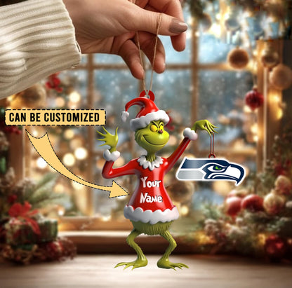 LIMITED EDITION - NEW CUSTOMIZED NFL06 SSH SEATTLE SEAHAWKS THE GRINCH ACRYLIC ORNAMENT