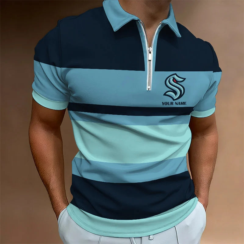 LIMITED EDITION - NEW CUSTOMIZED NHL20 SEATTLE KRAKEN ZIP POLO SHIRT