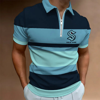 LIMITED EDITION - NEW CUSTOMIZED NHL20 SEATTLE KRAKEN ZIP POLO SHIRT