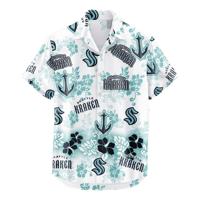 LIMITED EDITION - NEW CUSTOMIZED NHL20 SEATTLE KRAKEN UNISEX HAWAIIAN SHIRT & SHORTS SET