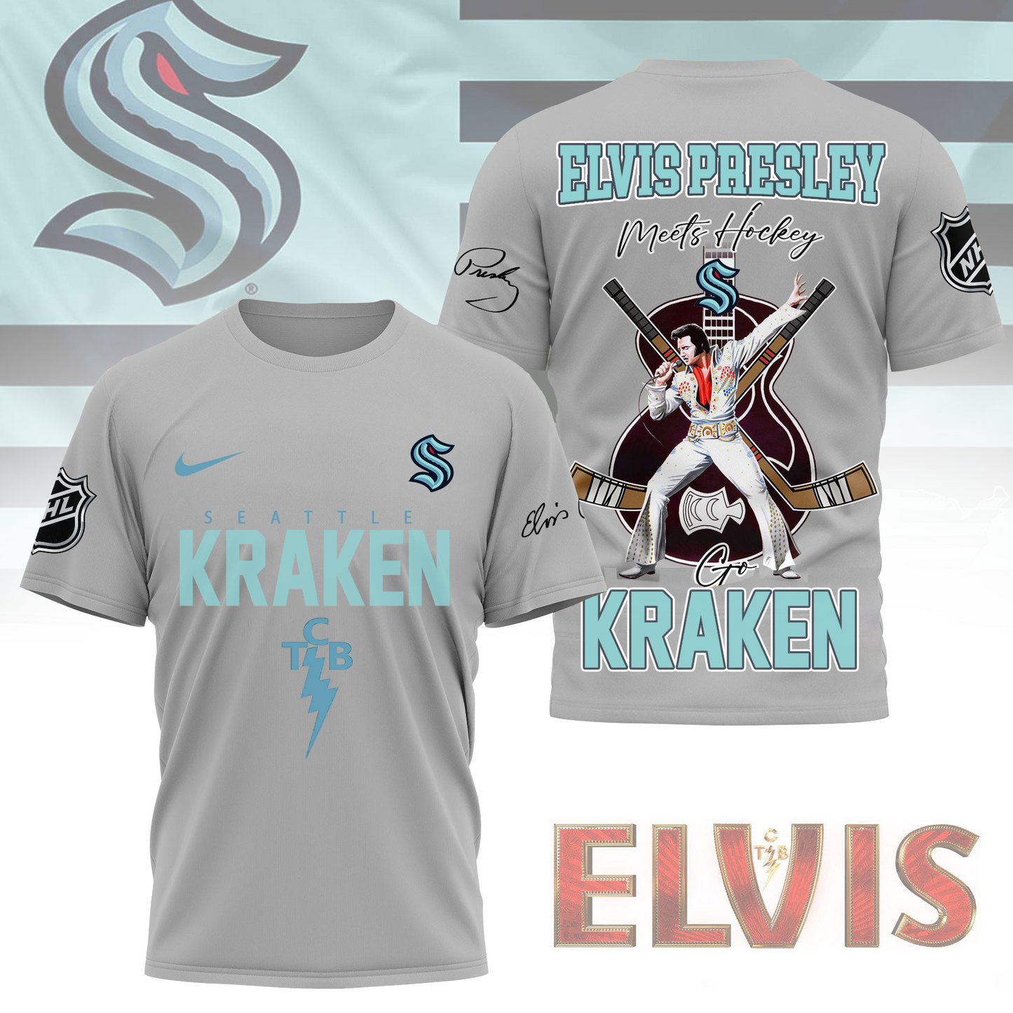 LIMITED EDITION - NEW CUSTOMIZED NHL20 STK SEATTLE KRAKEN X ELVIS PRESLEY FAN 3D SHIRT