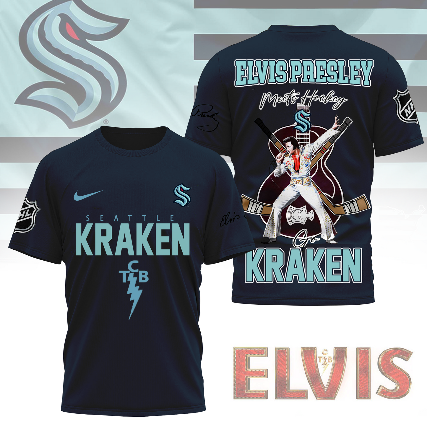 LIMITED EDITION - NEW CUSTOMIZED NHL20 STK SEATTLE KRAKEN X ELVIS PRESLEY FAN 3D SHIRT