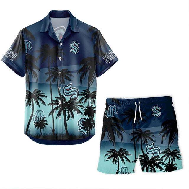 LIMITED EDITION - NEW CUSTOMIZED NHL20 SEATTLE KRAKEN UNISEX HAWAIIAN SHIRT & SHORTS SET