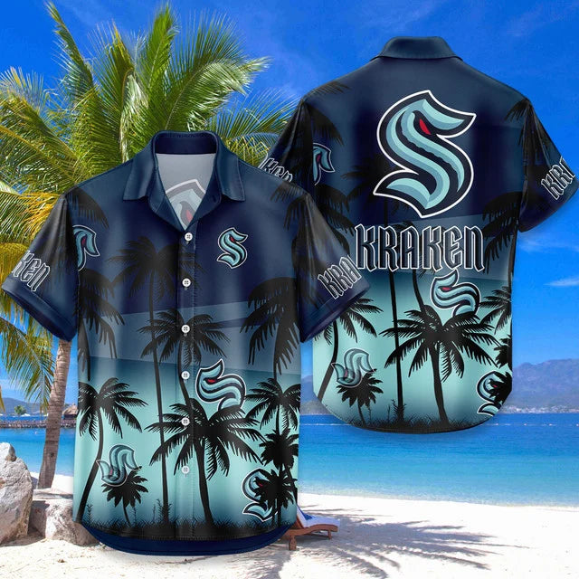 LIMITED EDITION - NEW CUSTOMIZED NHL20 SEATTLE KRAKEN UNISEX HAWAIIAN SHIRT & SHORTS SET