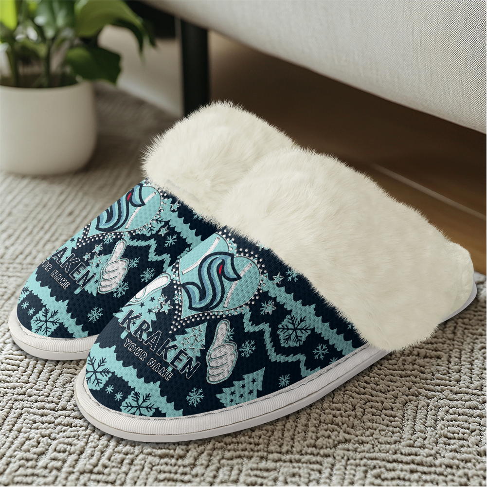 LIMITED EDITION - NEW CUSTOMIZED NHL20 STK SEATTLE KRAKEN FUR-LINED SLIPPERS