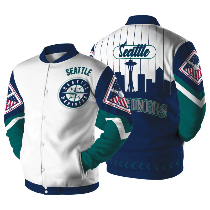 LIMITED EDITION - NEW CUSTOMIZED MLB14 ST MARINERS SATIN VARSITY & BASEBALL JACKET