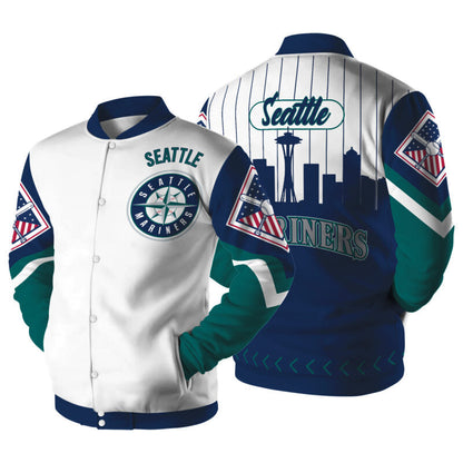 LIMITED EDITION - NEW CUSTOMIZED MLB14 ST MARINERS SATIN VARSITY & BASEBALL JACKET
