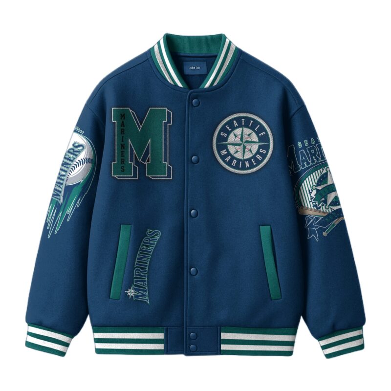 LIMITED EDITION - NEW CUSTOMIZED MLB14 ST MARINERS SATIN VARSITY & BASEBALL JACKET