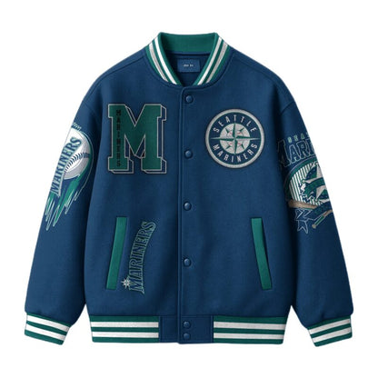 LIMITED EDITION - NEW CUSTOMIZED MLB14 ST MARINERS SATIN VARSITY & BASEBALL JACKET