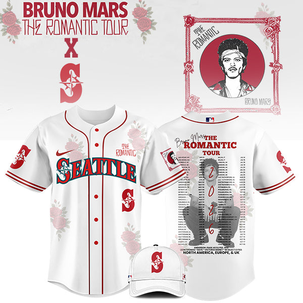 LIMITED EDITION - NEW CUSTOMIZED MLB14 ST MARINERS x BRUNO MARS BASEBALL JERSEY & CAP