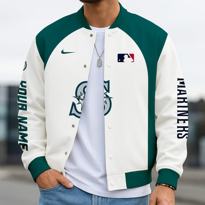 LIMITED EDITION - NEW CUSTOMIZED MLB14 SMS SEATTLE MARINERS BASEBALL JACKET, SATIN VARSITY JACKET