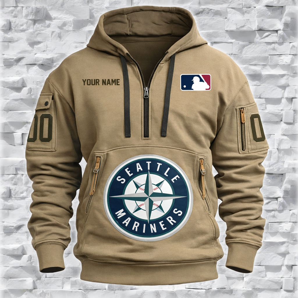 LIMITED EDITION - NEW CUSTOMIZED MLB14 ST MARINERS QUARTER ZIP HOODIE