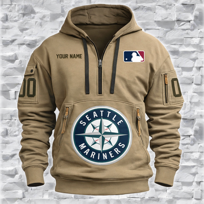 LIMITED EDITION - NEW CUSTOMIZED MLB14 ST MARINERS QUARTER ZIP HOODIE