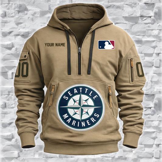 LIMITED EDITION - NEW CUSTOMIZED MLB14 ST MARINERS QUARTER ZIP HOODIE