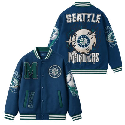 LIMITED EDITION - NEW CUSTOMIZED MLB14 ST MARINERS SATIN VARSITY & BASEBALL JACKET