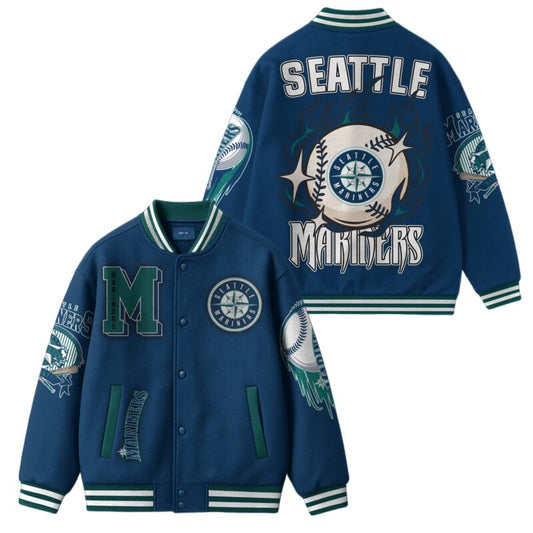 LIMITED EDITION - NEW CUSTOMIZED MLB14 ST MARINERS SATIN VARSITY & BASEBALL JACKET