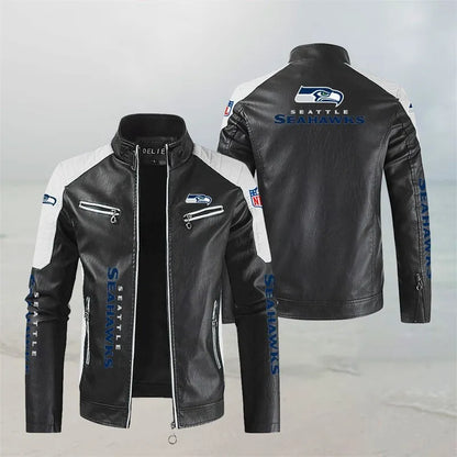 LIMITED EDITION - NEW CUSTOMIZED NFL06 SSH SEATTLE SEAHAWKS LEATHER BIKER JACKET