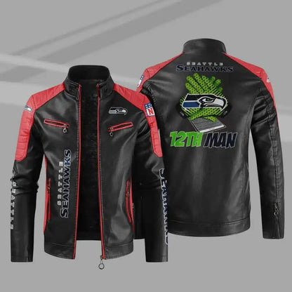 LIMITED EDITION - NEW CUSTOMIZED NFL06 SSH SEATTLE SEAHAWKS LEATHER BIKER JACKET