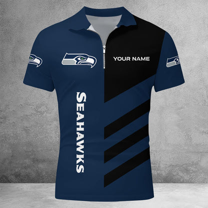 LIMITED EDITION - NEW CUSTOMIZED NFL06 SSH SEATTLE SEAHAWKS ZIP POLO SHIRT