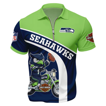 LIMITED EDITION - NEW CUSTOMIZED NFL06 SSH SEATTLE SEAHAWKS HARLEY-DAVIDSON POLO WITH ZIPPER SHIRT
