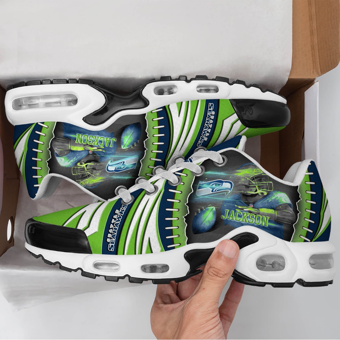 LIMITED EDITION - NEW CUSTOMIZED NFL06 SSH SEATTLE SEAHAWKS UNISEX AIR MAX PLUS SNEAKERS