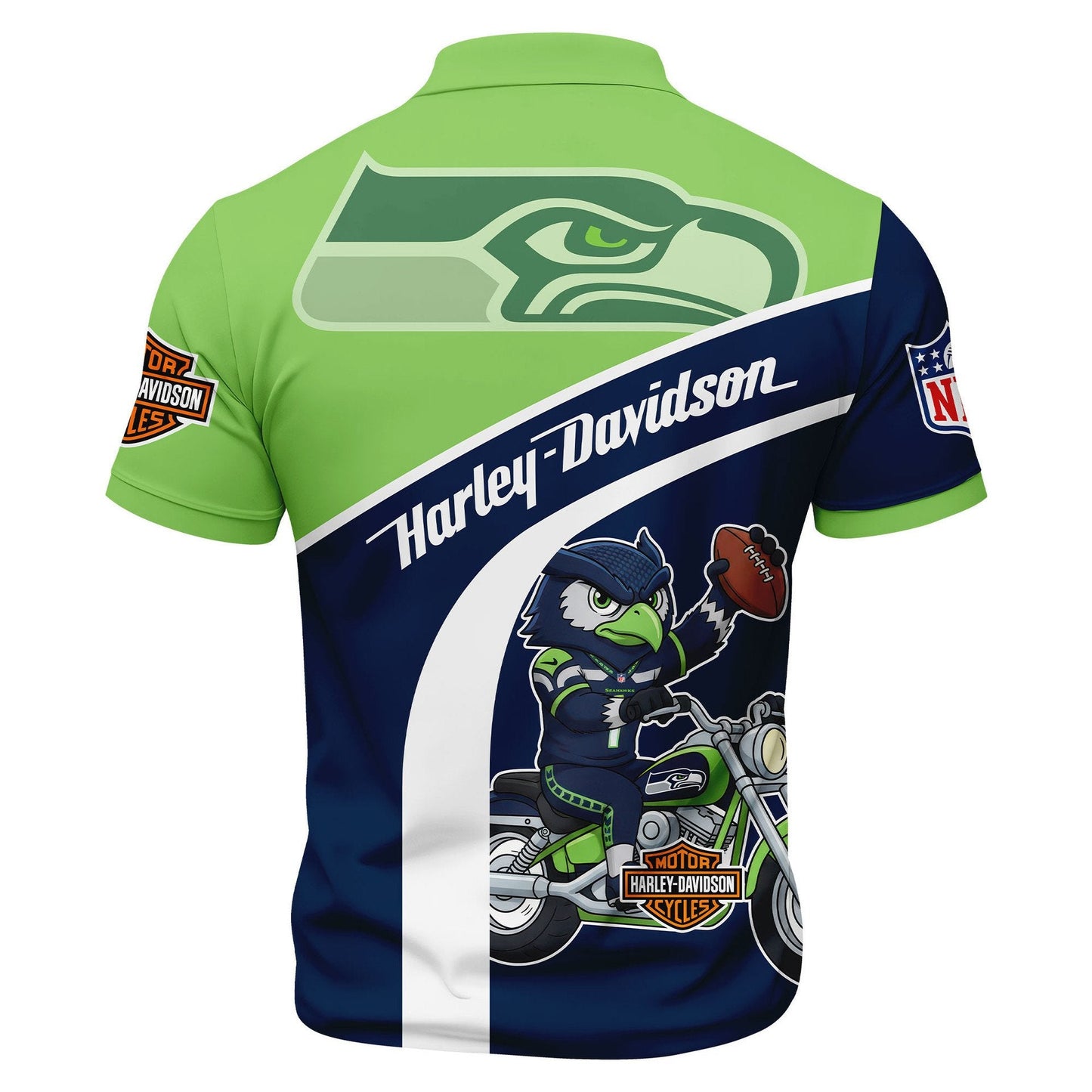 LIMITED EDITION - NEW CUSTOMIZED NFL06 SSH SEATTLE SEAHAWKS HARLEY-DAVIDSON POLO WITH ZIPPER SHIRT