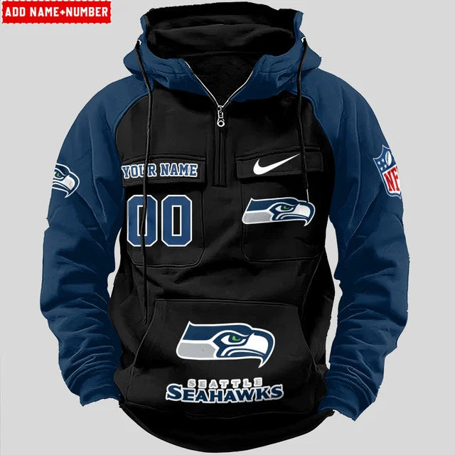 LIMITED EDITION - NEW CUSTOMIZED NFL06 SSH SEATTLE SEAHAWKS QUARTER ZIP HOODIE